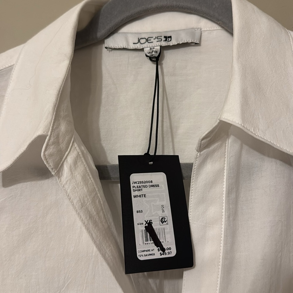 NWT- Joe’s Pleated Long Sleeve Button-Up Shirt, White, XS - Picture 12 of 12